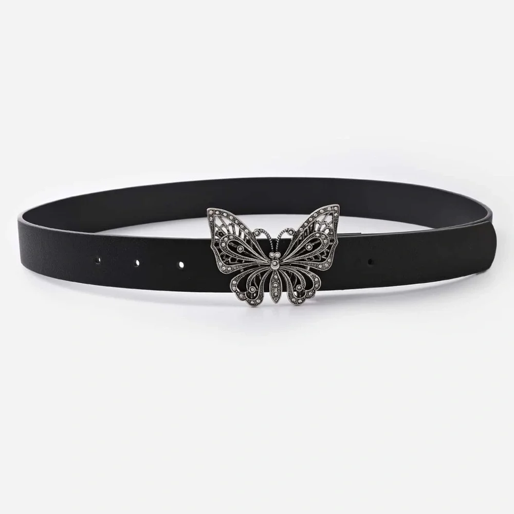 Y2K Rhinestone Detail Butterfly Buckle Belt